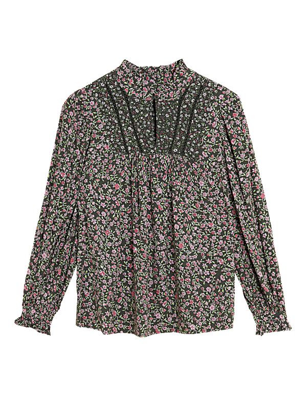 Floral Frill Neck Long Sleeve Blouse