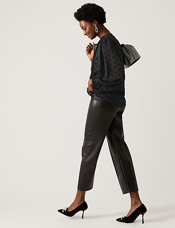 Sheer Textured Star Print Tie Neck Blouse
