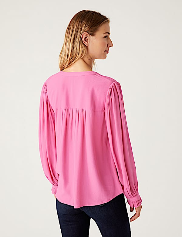 Embroidered Round Neck Frill Detail Blouse - LT
