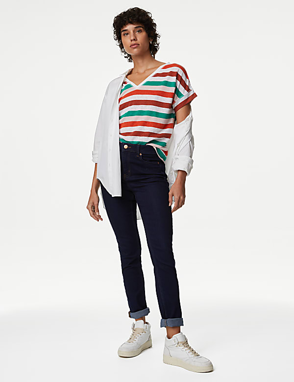 Linen Rich Striped V-Neck T-Shirt
