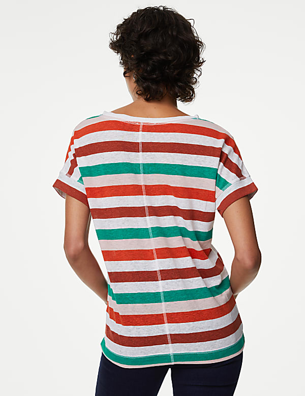 Linen Rich Striped V-Neck T-Shirt
