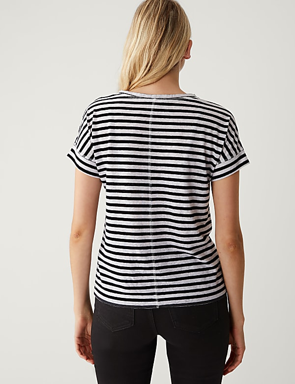 Linen Rich Striped V-Neck T-Shirt