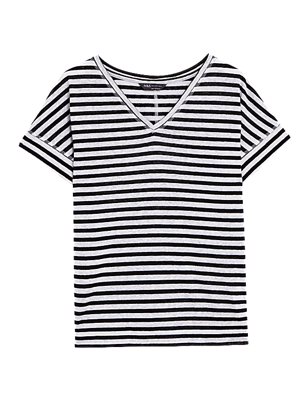 Linen Rich Striped V-Neck T-Shirt