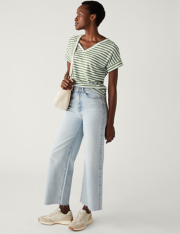Linen Rich Striped V-Neck T-Shirt