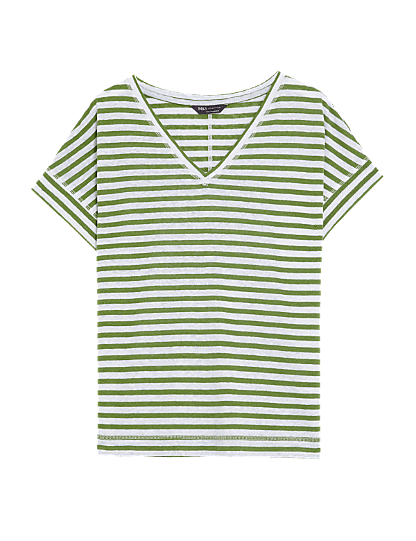 Linen Rich Striped V-Neck T-Shirt