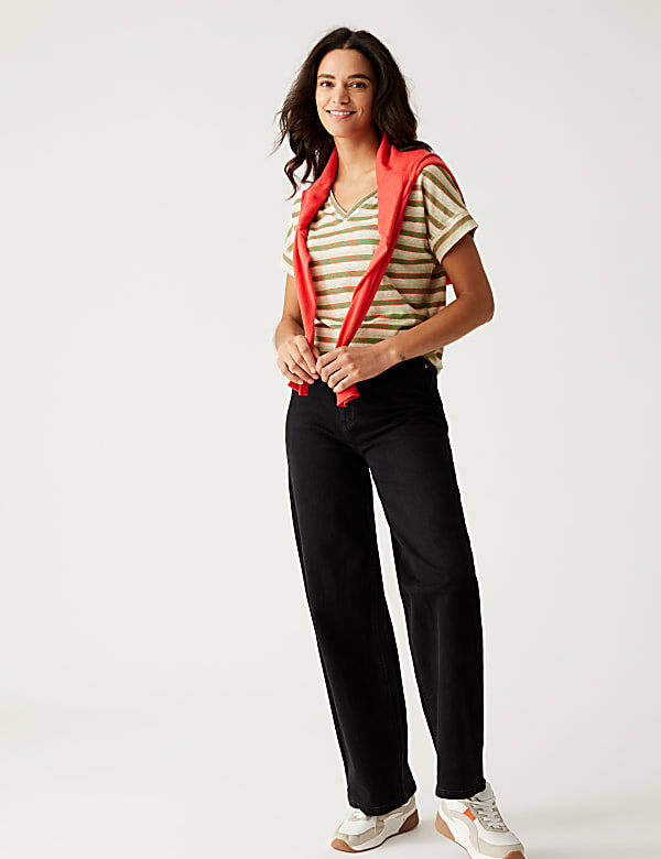 Linen Rich Striped V-Neck T-Shirt