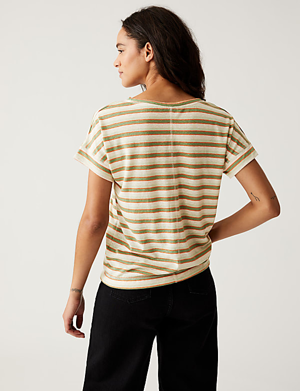 Linen Rich Striped V-Neck T-Shirt