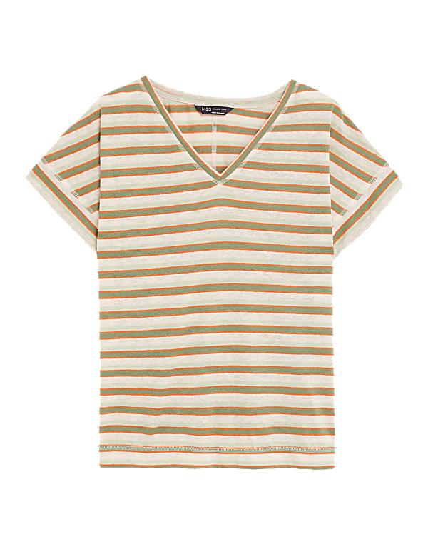 Linen Rich Striped V-Neck T-Shirt