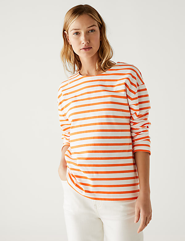 Pure Cotton Striped Crew Neck Top