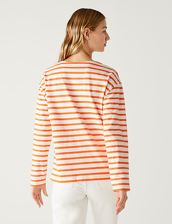 Pure Cotton Striped Crew Neck Top