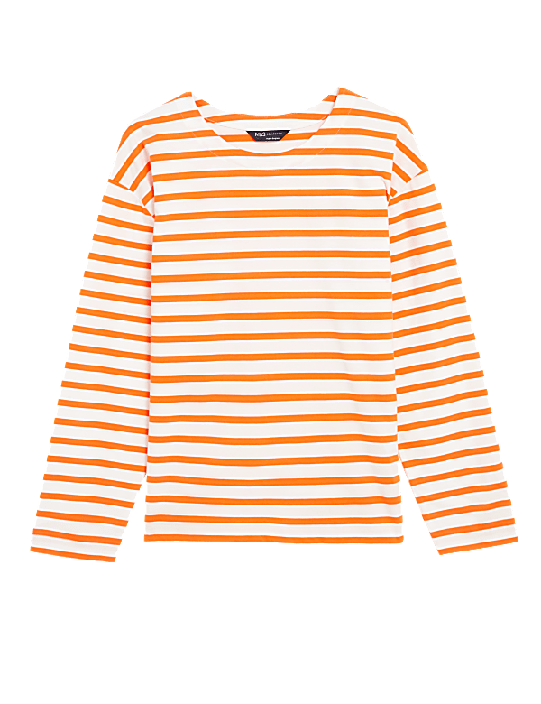 Pure Cotton Striped Crew Neck Top