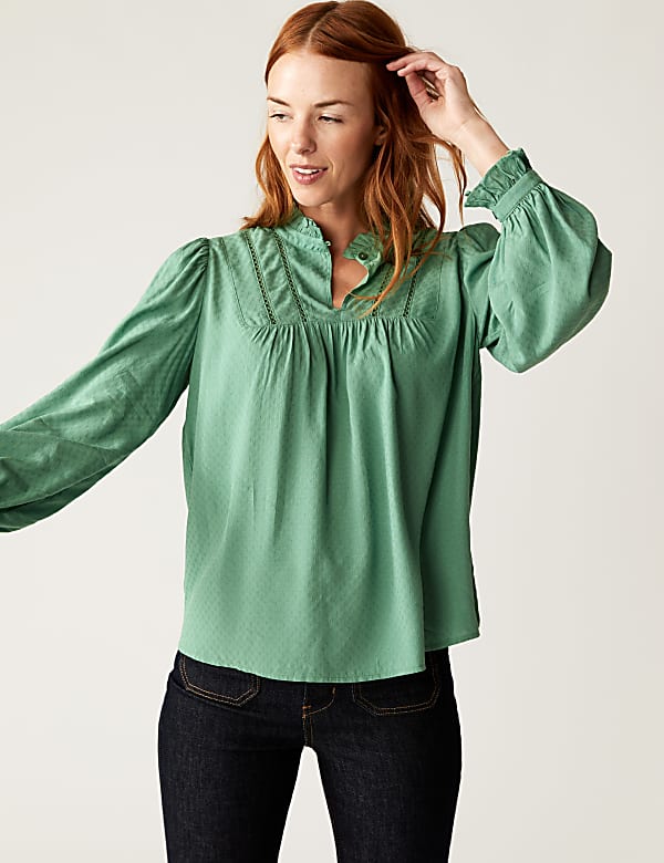 Round Neck Ruffle Long Sleeve Blouse