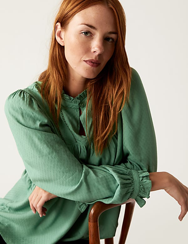 Round Neck Ruffle Long Sleeve Blouse