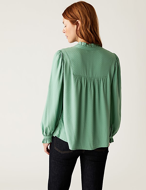 Round Neck Ruffle Long Sleeve Blouse