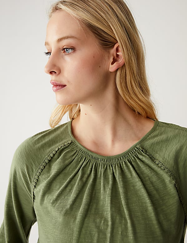 Pure Cotton Crew Neck Lace Insert Top