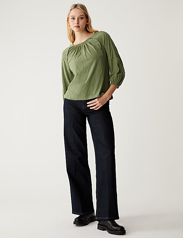 Pure Cotton Crew Neck Lace Insert Top