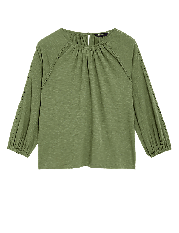 Pure Cotton Crew Neck Lace Insert Top