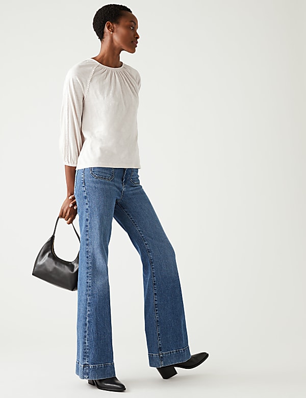 Pure Cotton Crew Neck Lace Insert Top