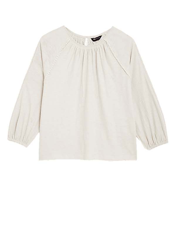 Pure Cotton Crew Neck Lace Insert Top