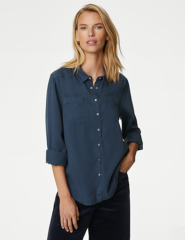 Lyocell Tea Dyed Collared Shirt