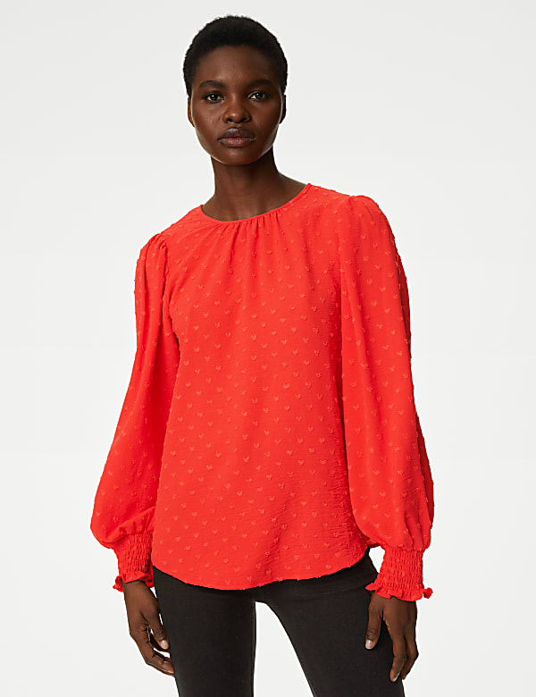 Textured Crew Neck Blouse