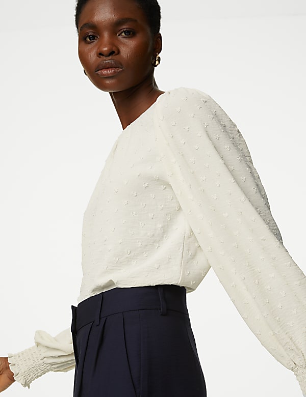 Textured Crew Neck Blouse