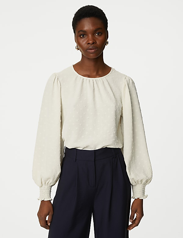 Textured Crew Neck Blouse
