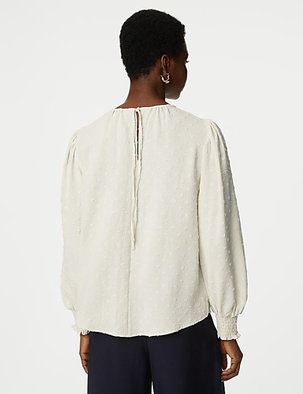 Textured Crew Neck Blouse
