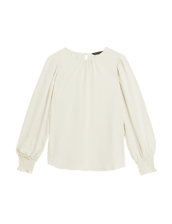 Textured Crew Neck Blouse