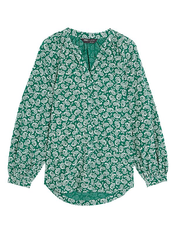 Cotton Rich Printed V-Neck Longline Blouse