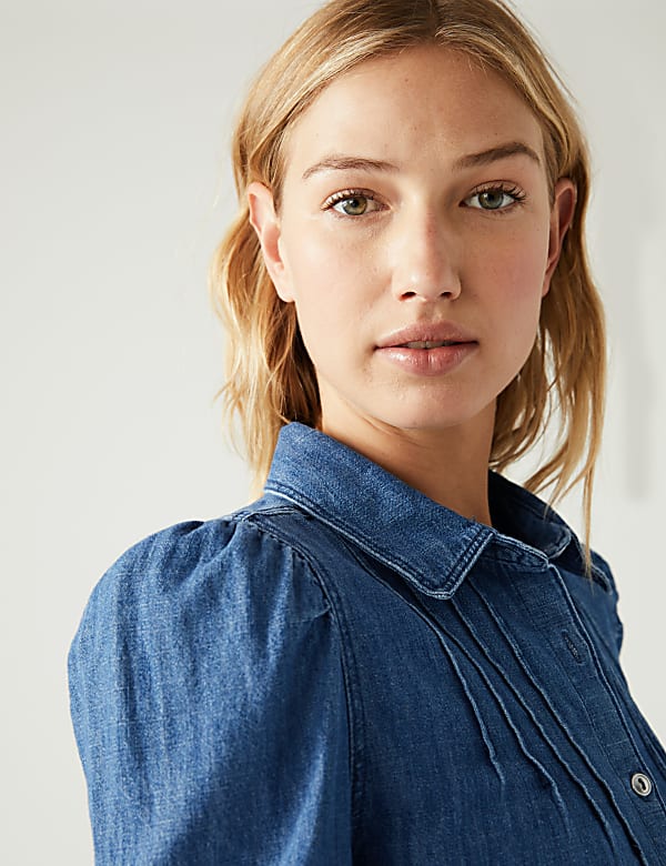 Denim Collared Pintuck Shirt