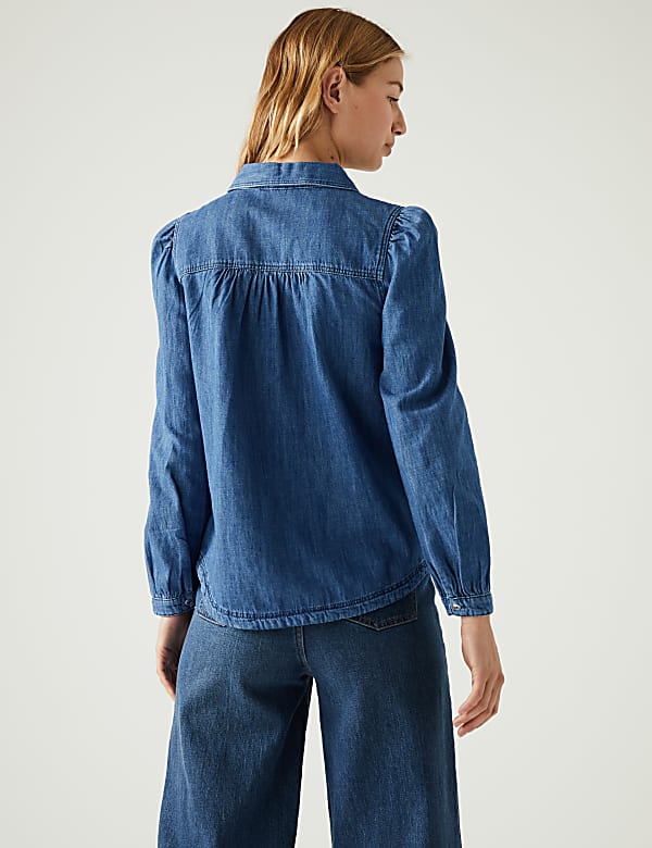Denim Collared Pintuck Shirt