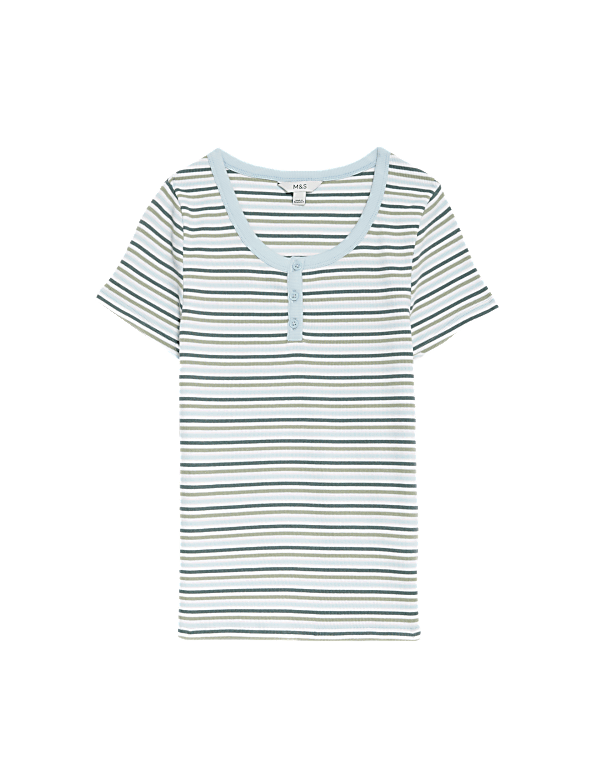Cotton Rich Ribbed Striped Henley Top