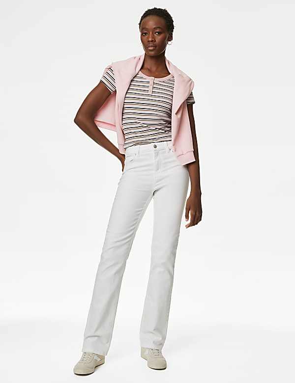 Cotton Rich Ribbed Striped Henley Top