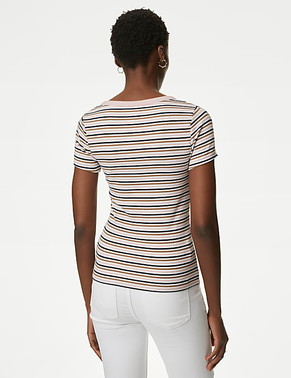 Cotton Rich Ribbed Striped Henley Top