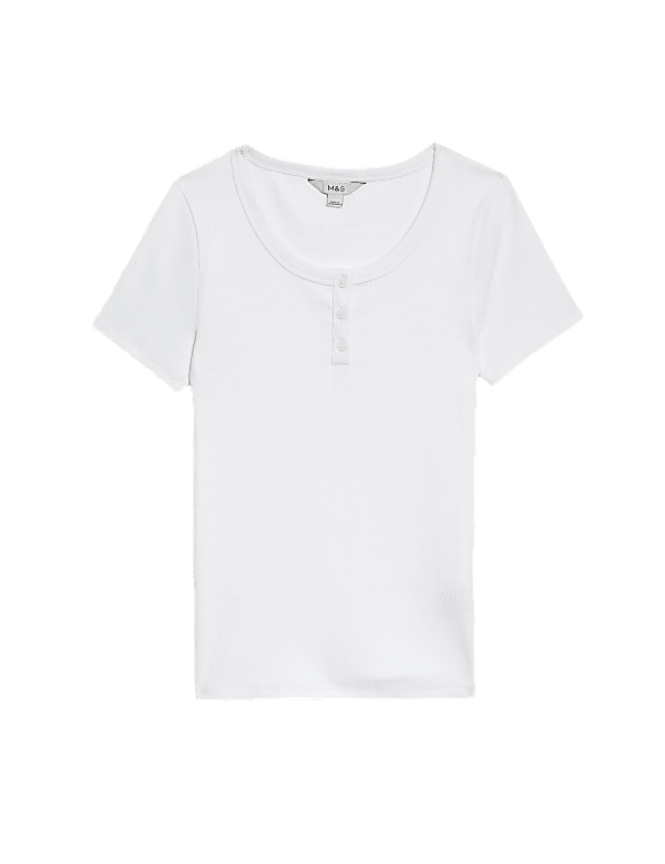 Cotton Rich Short Sleeve Henley Top