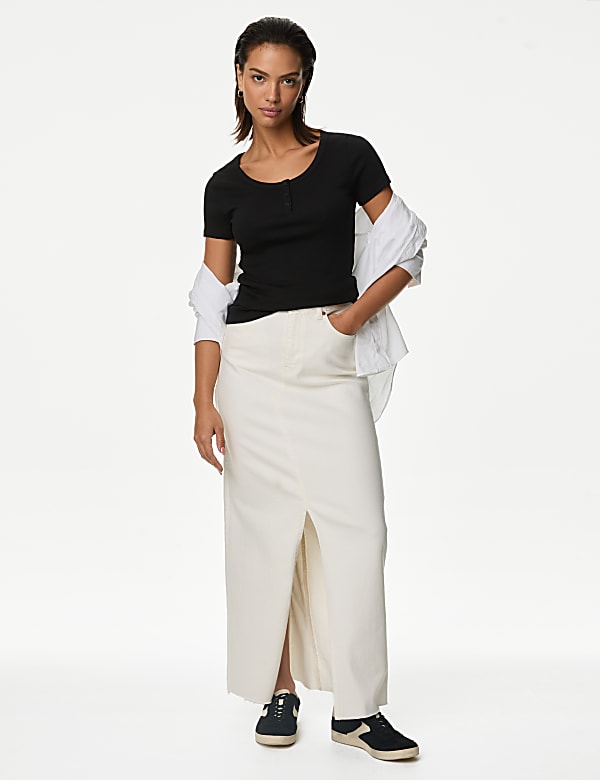 Cotton Rich Short Sleeve Henley Top
