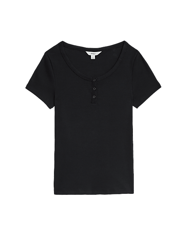 Cotton Rich Short Sleeve Henley Top