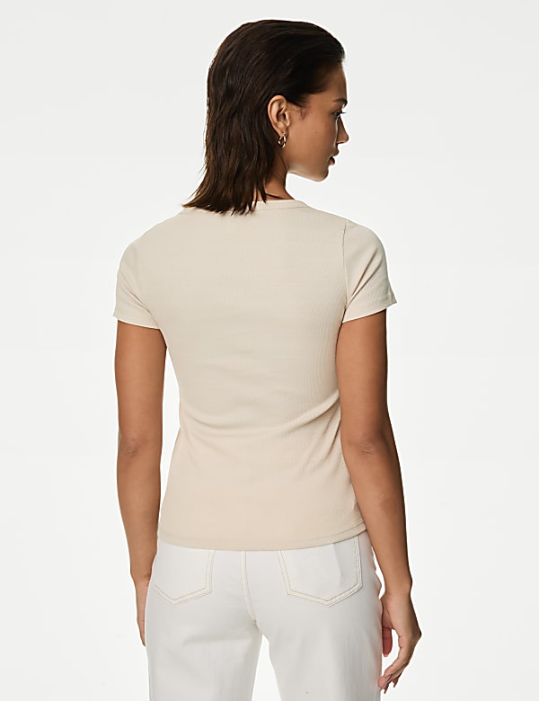 Cotton Rich Ribbed Henley Top
