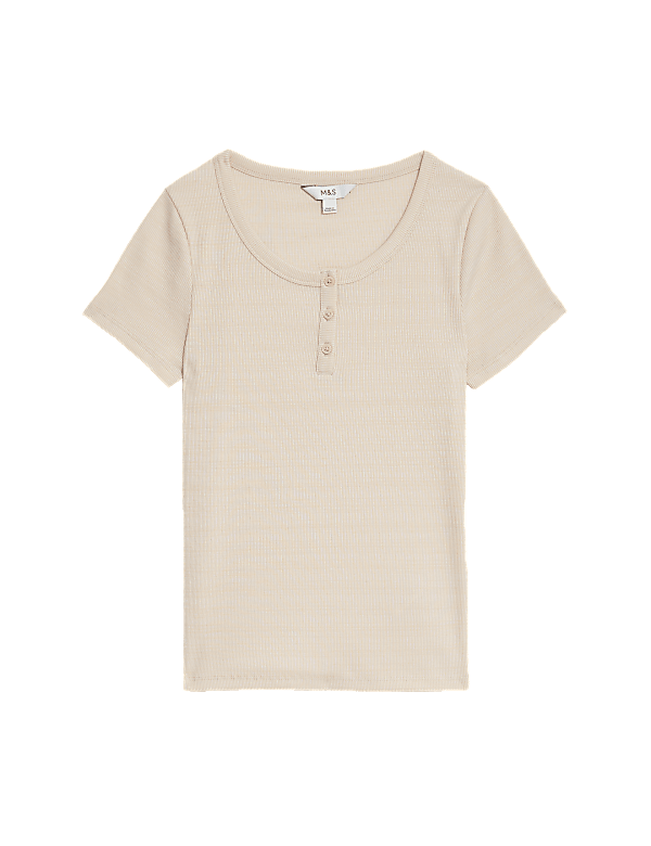 Cotton Rich Ribbed Henley Top