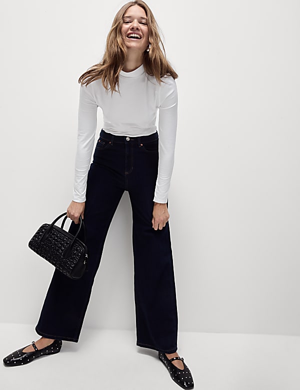 Cotton Rich Funnel Neck Slim Fit Top