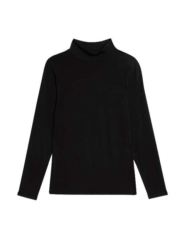 Cotton Rich Funnel Neck Slim Fit Top