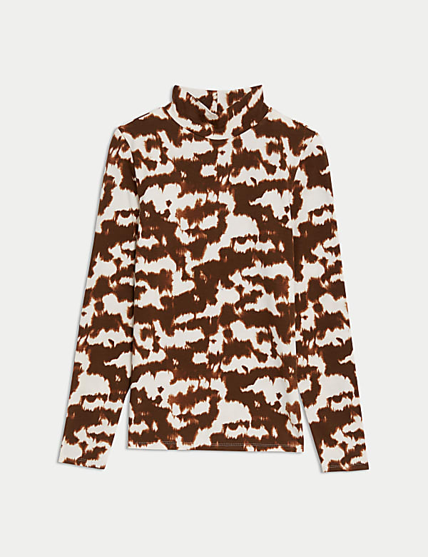 Cotton Rich Funnel Neck Printed Top - GR