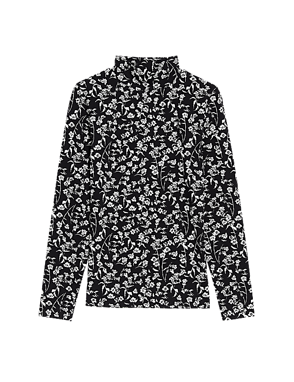 Cotton Rich Funnel Neck Printed Top