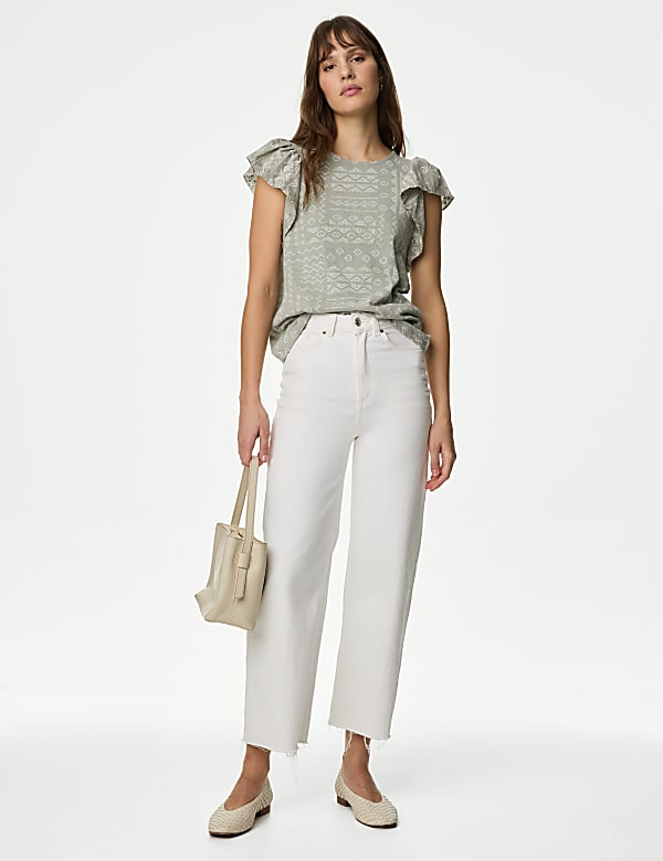 Pure Cotton Printed Embroidered Top