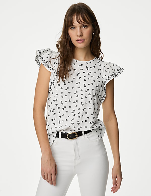 Pure Cotton Printed Embroidered Top