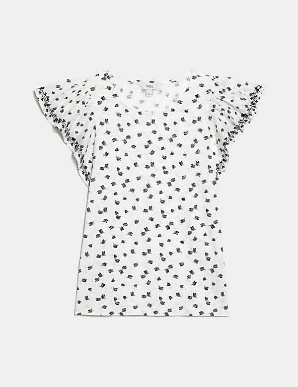 Pure Cotton Printed Embroidered Top - US