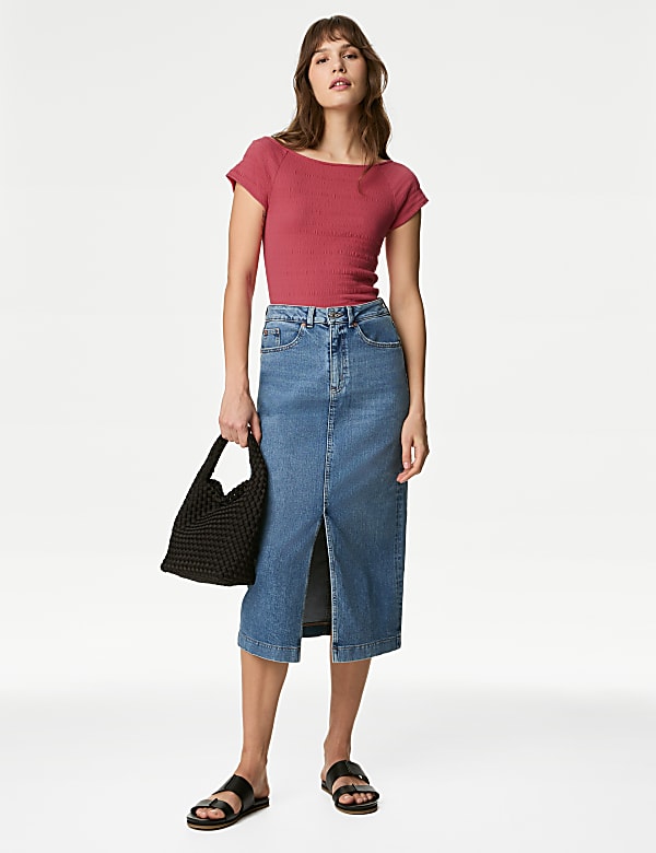 Cotton Blend Textured Off The Shoulder Top