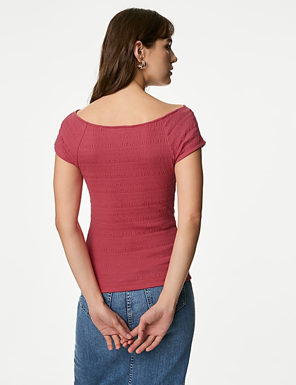 Cotton Blend Textured Off The Shoulder Top