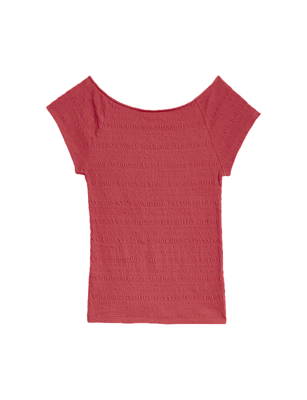 Cotton Blend Textured Off The Shoulder Top